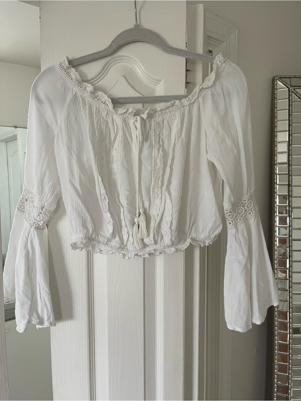 American Rag Off-Shoulder Peasant Top with Crochet Trim